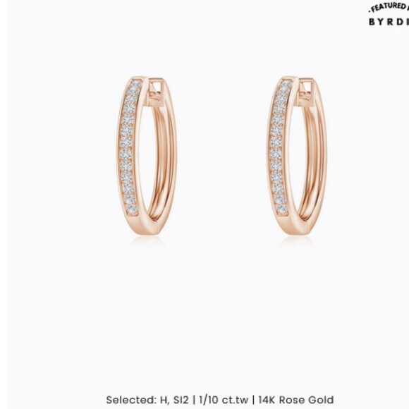14k Rose Gold Diamond Pavé Hoop Earrings - Picture 1 of 11
